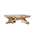 Live Edge Solid Wood Coffee Table with Root-Inspired Base in Natural Oak finish