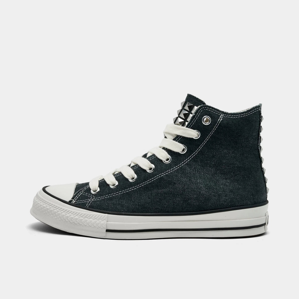 Men's Distressed Studded Canvas High Top Sneakers
