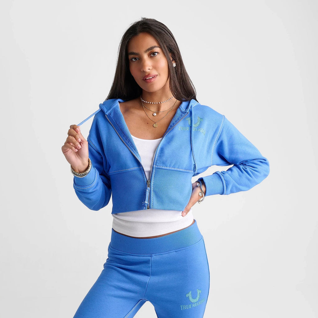 Women's Cropped Rhinestone Full-Zip Hoodie