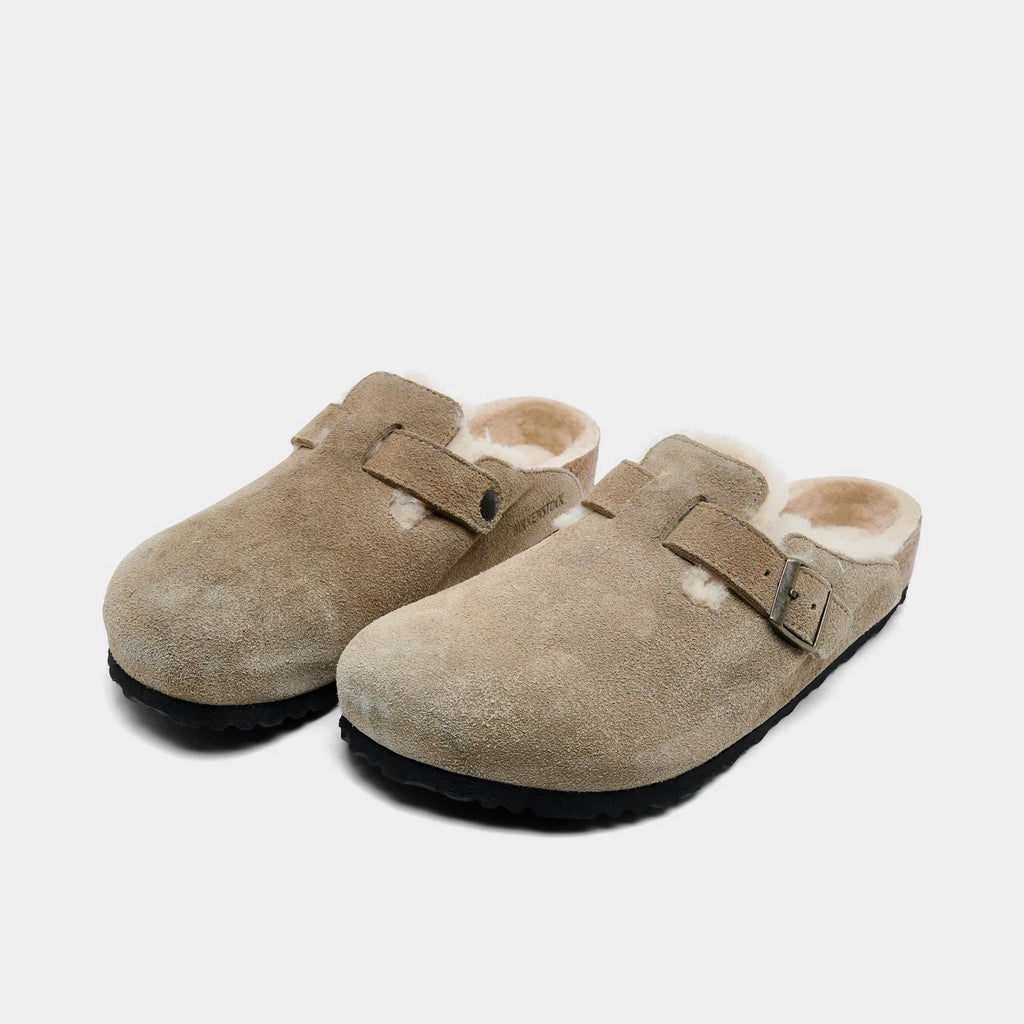 Men's Shearling-Lined Suede Clogs - Brown