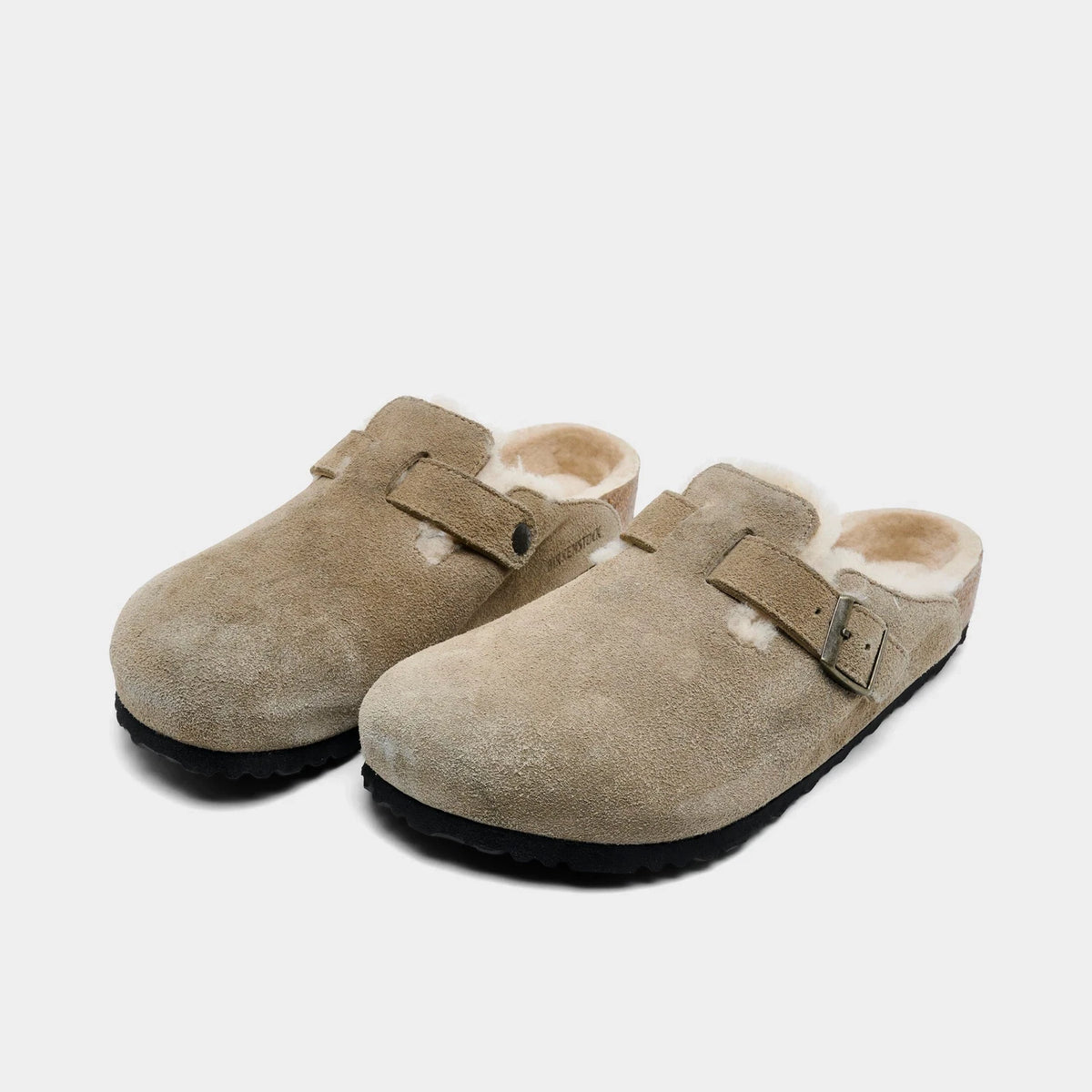 Men's Shearling-Lined Suede Clogs - Brown