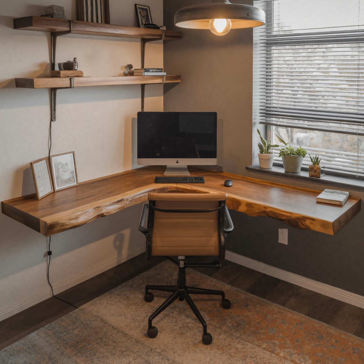 Floating Live Edge Solid Wood Corner Desk for Home Office - view 2