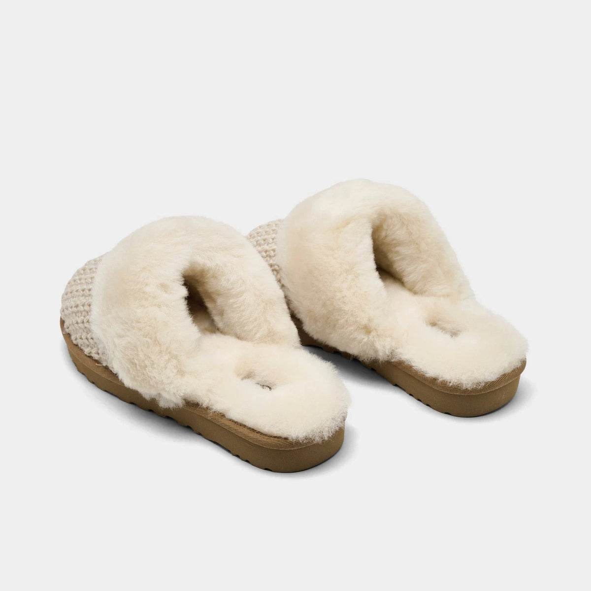 Women's Knit Sheepskin Slip-On Slippers - Natural