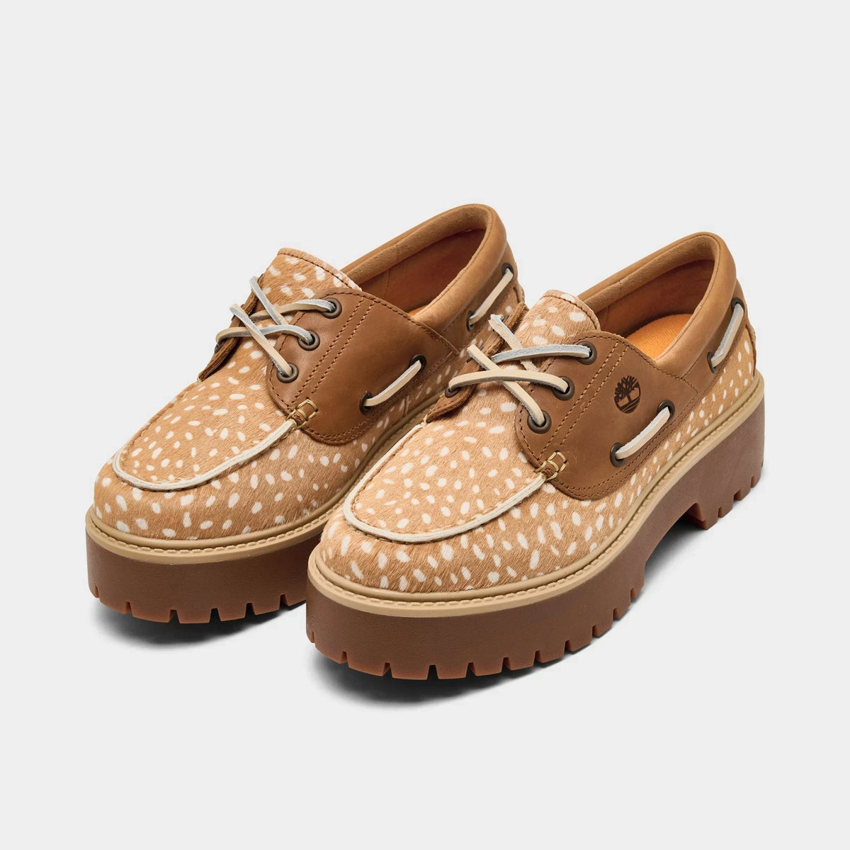 Women's Deer Print Platform Boat Shoes - Brown