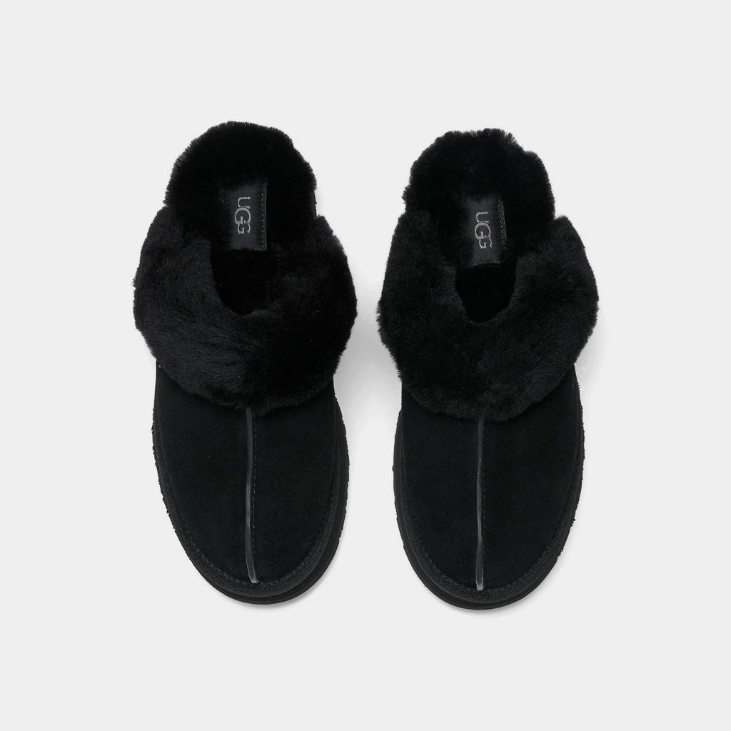 Women's Suede Platform Slip-On Slipper - Black