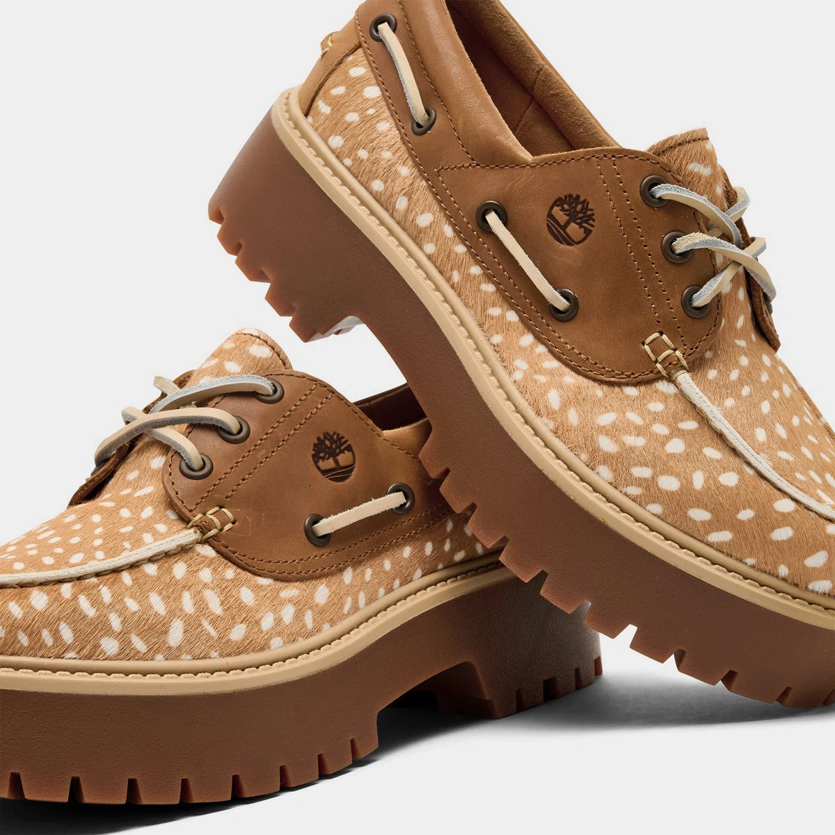 Women's Deer Print Platform Boat Shoes - Brown
