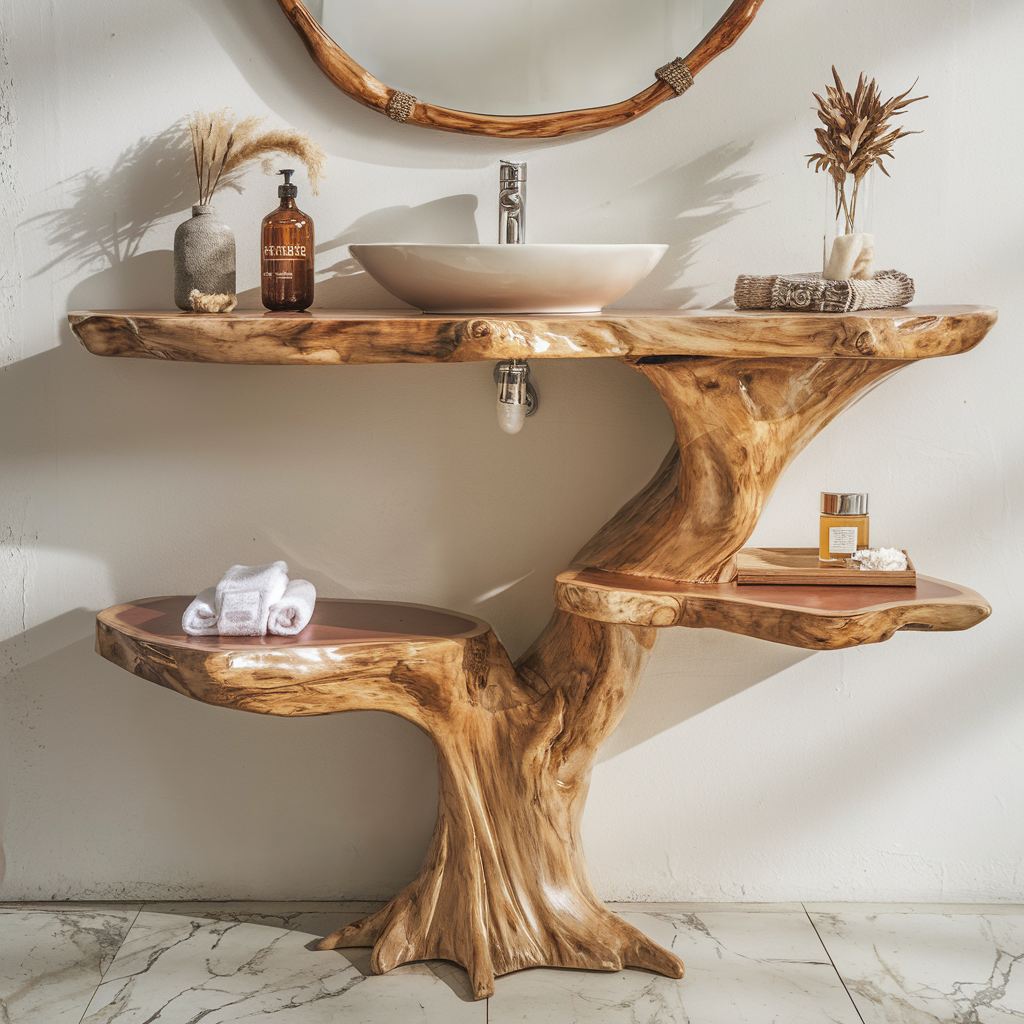 Live Edge Wood Floating Bathroom Vanity Counter Shelf - view 7