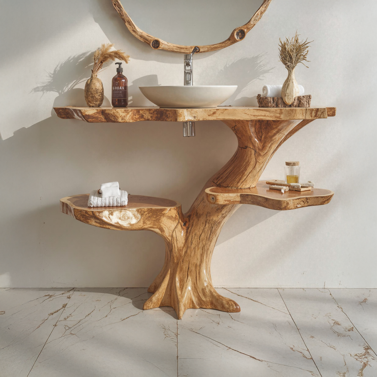 Live Edge Wood Floating Bathroom Vanity Counter Shelf