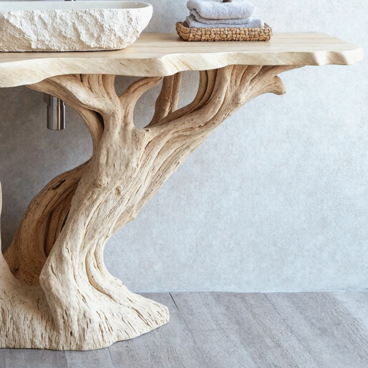 Reclaimed Wood Live Edge Bathroom Vanity Top, Natural Finish - view 4