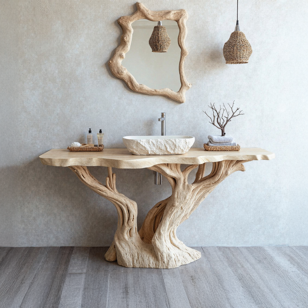 Reclaimed Wood Live Edge Bathroom Vanity Top, Natural Finish