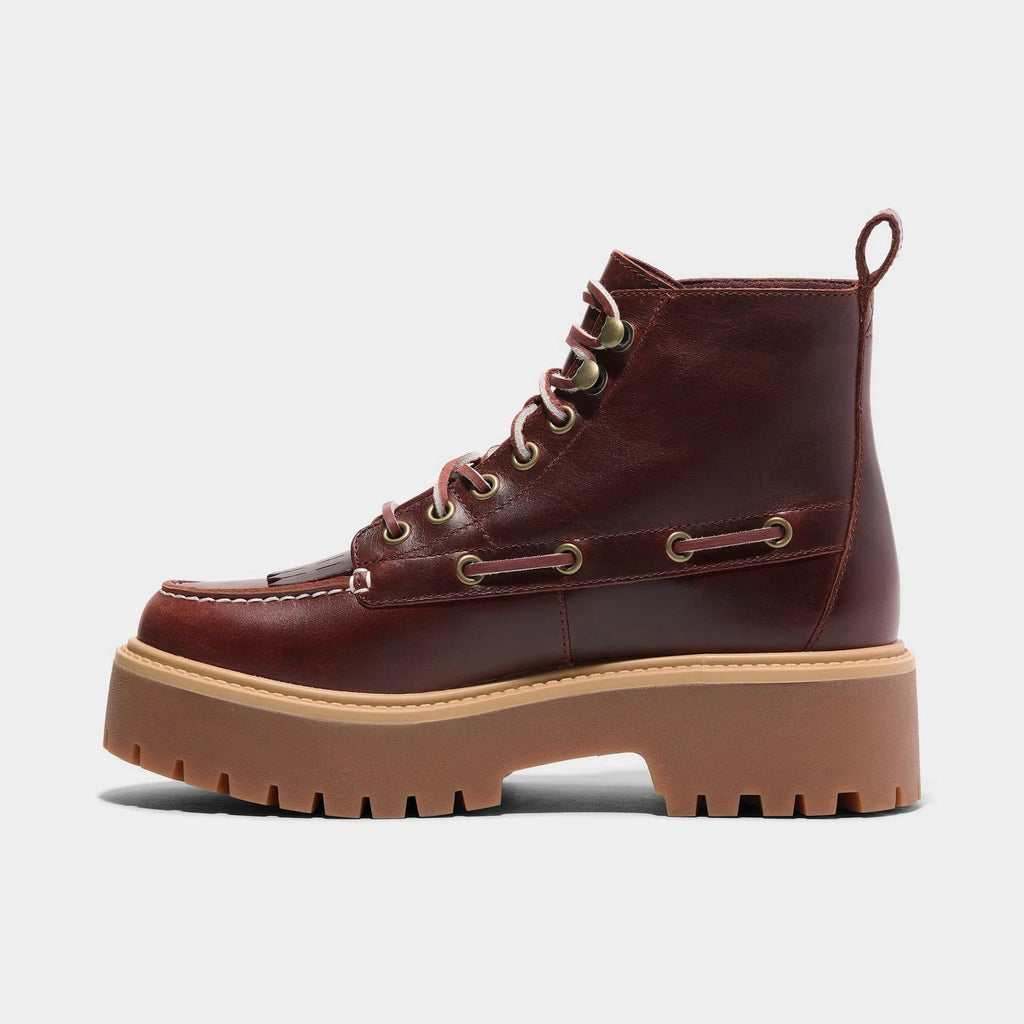 Women's Platform Kiltie Leather Boots - Burgundy