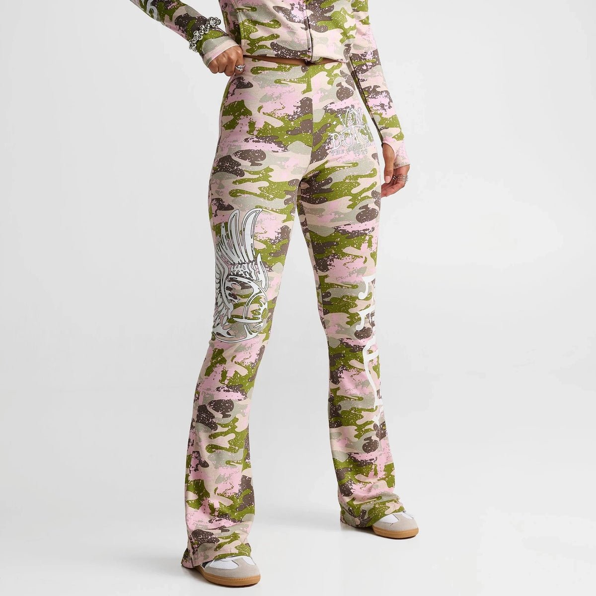 Women's Camo Print Mid-Rise Flared Leggings