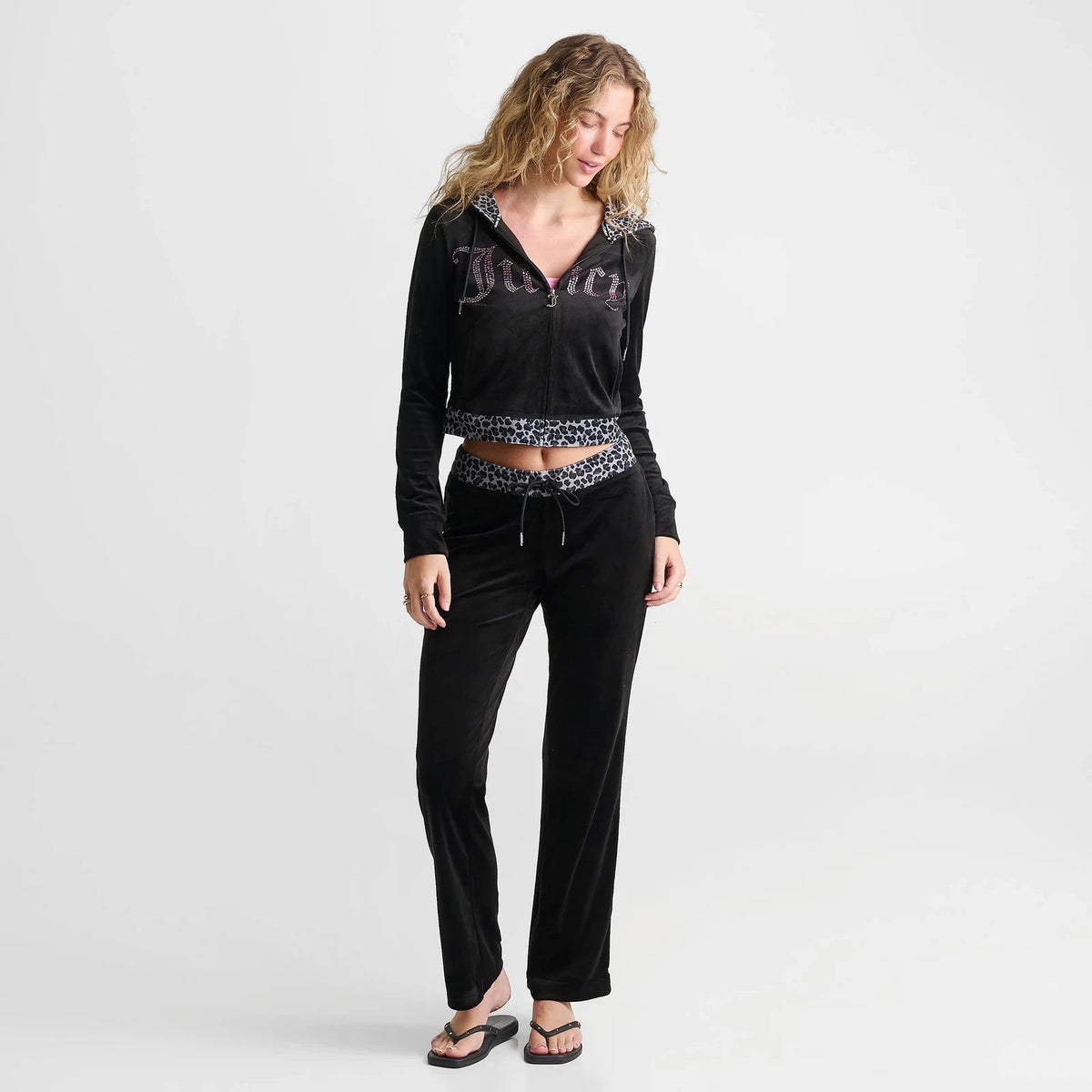Women's Leopard Print Rhinestone Track Pants