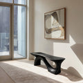 Sculptural Solid Wood Bench with Organic Curves for Living Room in Black finish