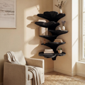 Boho Leaf-Shaped Solid Wood Corner Shelf for Nursery Walls in Black finish