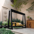 Contemporary Solid Wood A-Frame Outdoor Swing Bench for Patio in Black finish