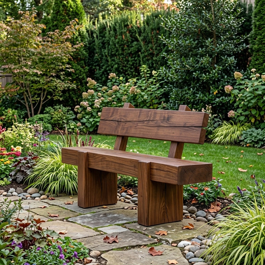 Charred Solid Wood Outdoor Bench with Reclined Backrest in Brown finish