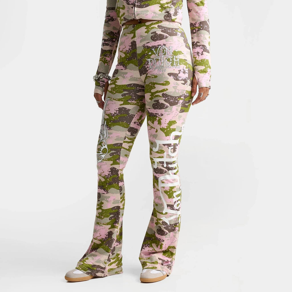 Women's Camo Print Mid-Rise Flared Leggings