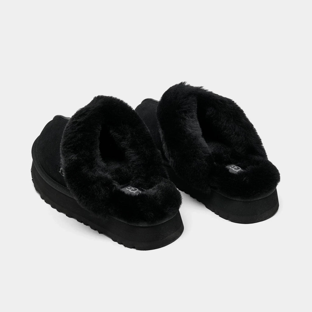 Women's Suede Platform Slip-On Slipper - Black