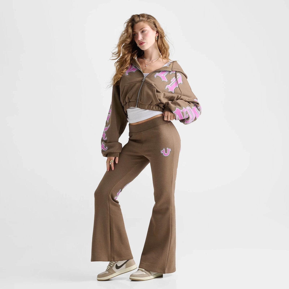 Women's Rhinestone Flare Fleece Pants