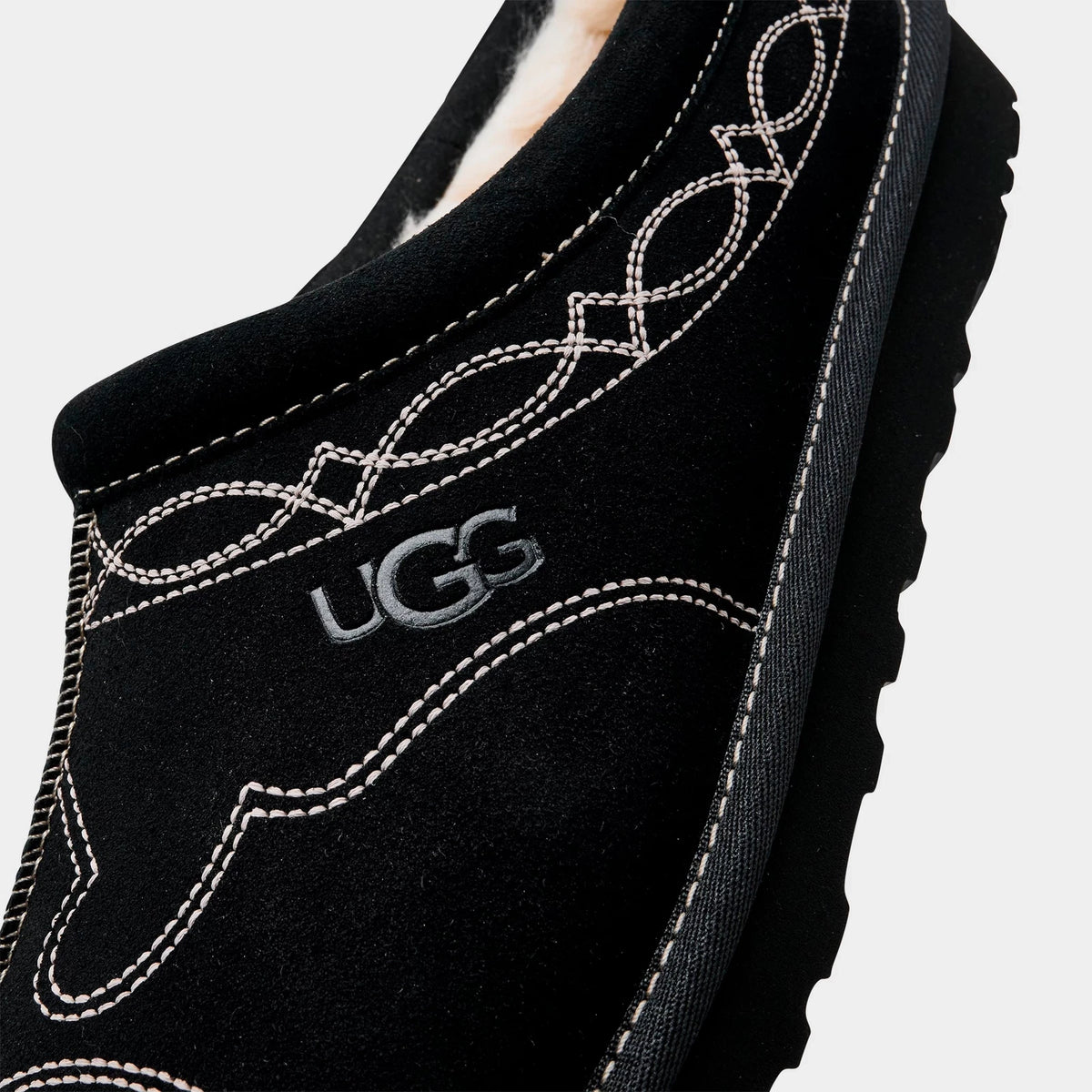 Men's Embroidered Suede Backless Slippers - Black