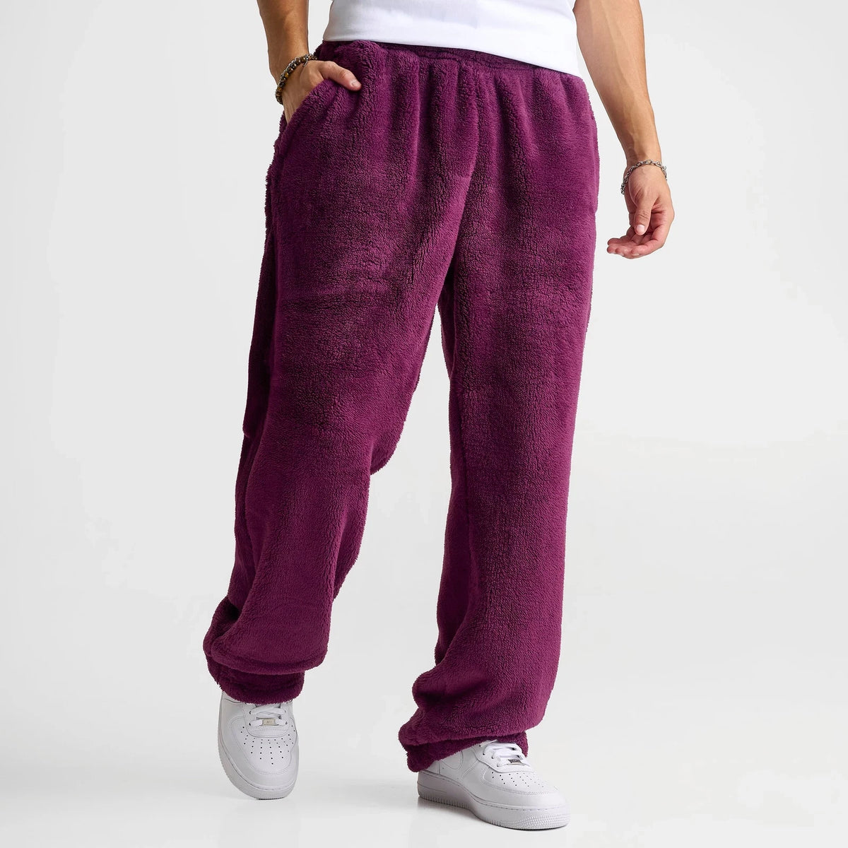 Men's High-Pile Fleece Jogger Pants - Red