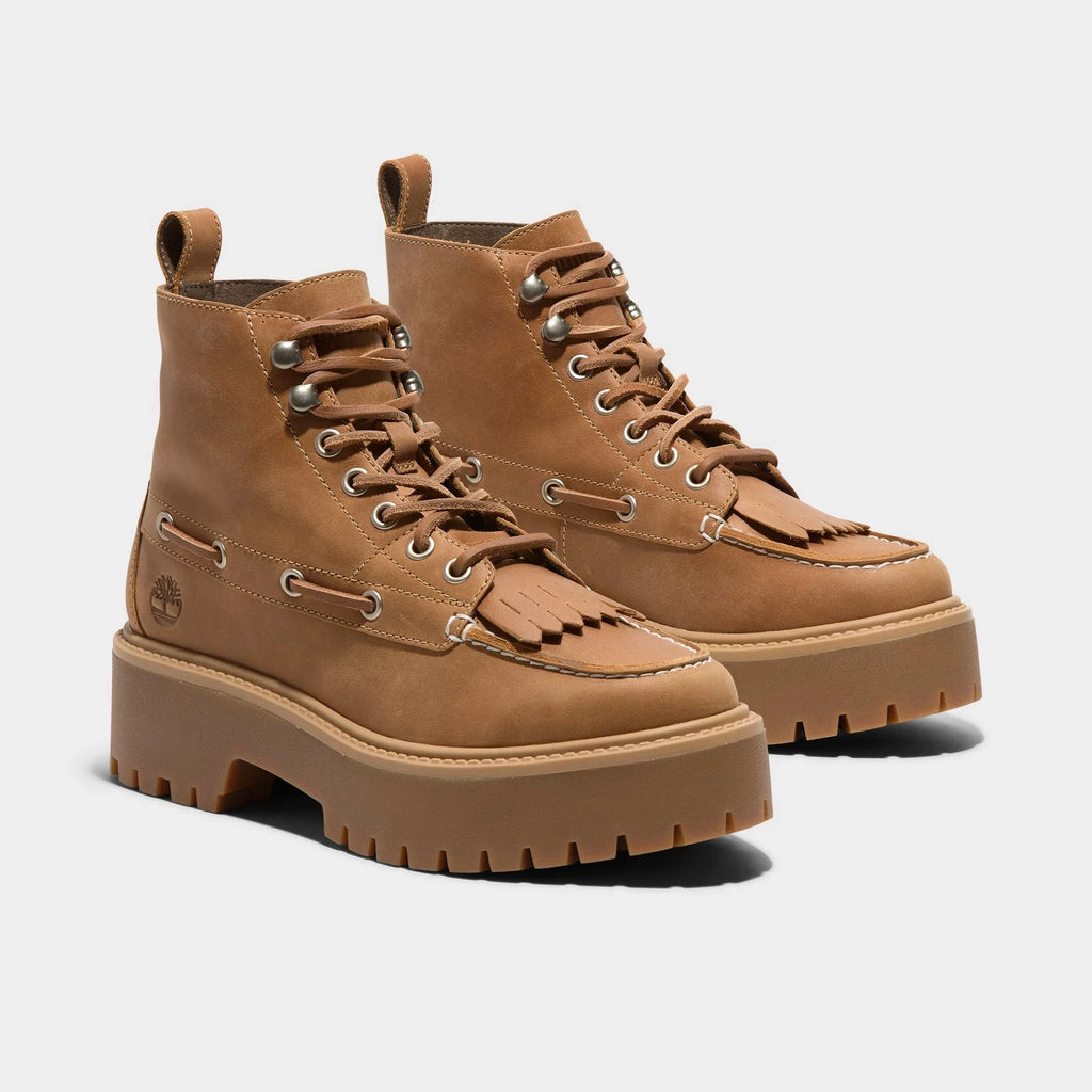 Women's Platform Kiltie Leather Boots - Wheat