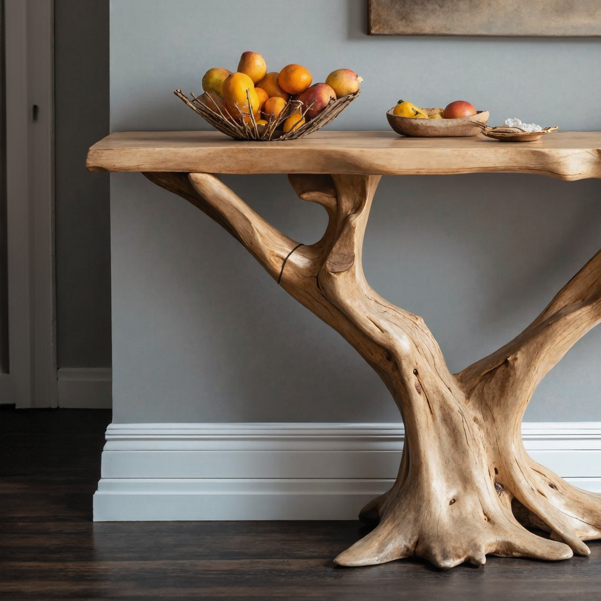 Handcrafted Live Edge Wood Console Table in Warm Brown - view 2