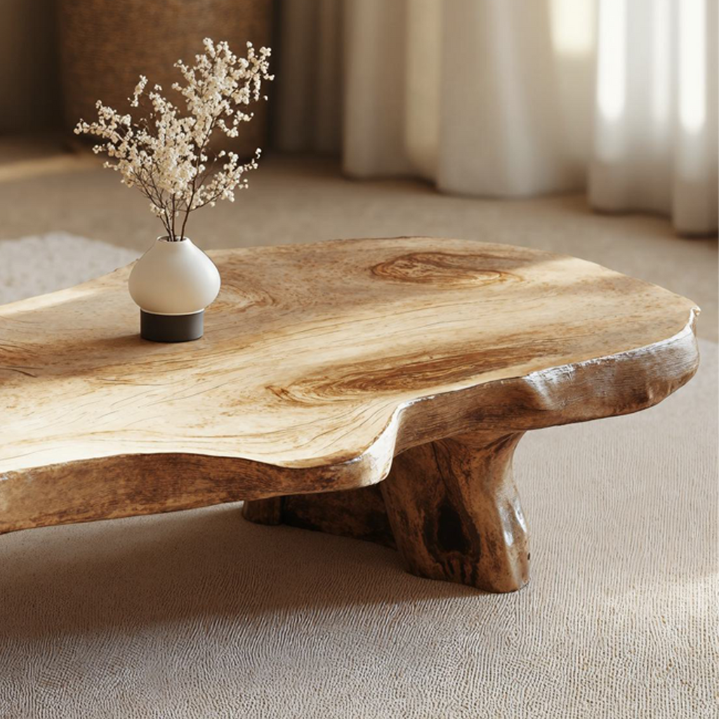 Handcrafted Natural Wood Coffee Table with Oil and Wax Finish - view 4