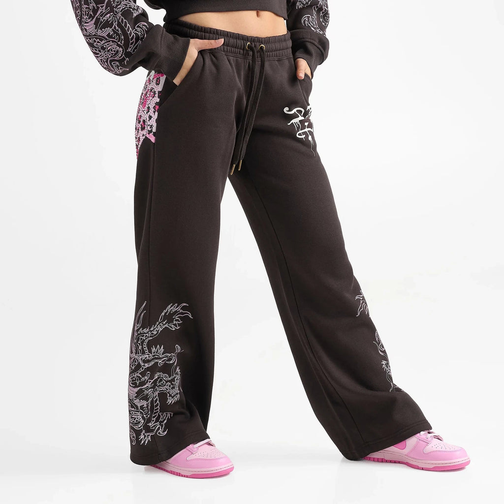 Women's Leopard Rhinestone Open-Hem Pants