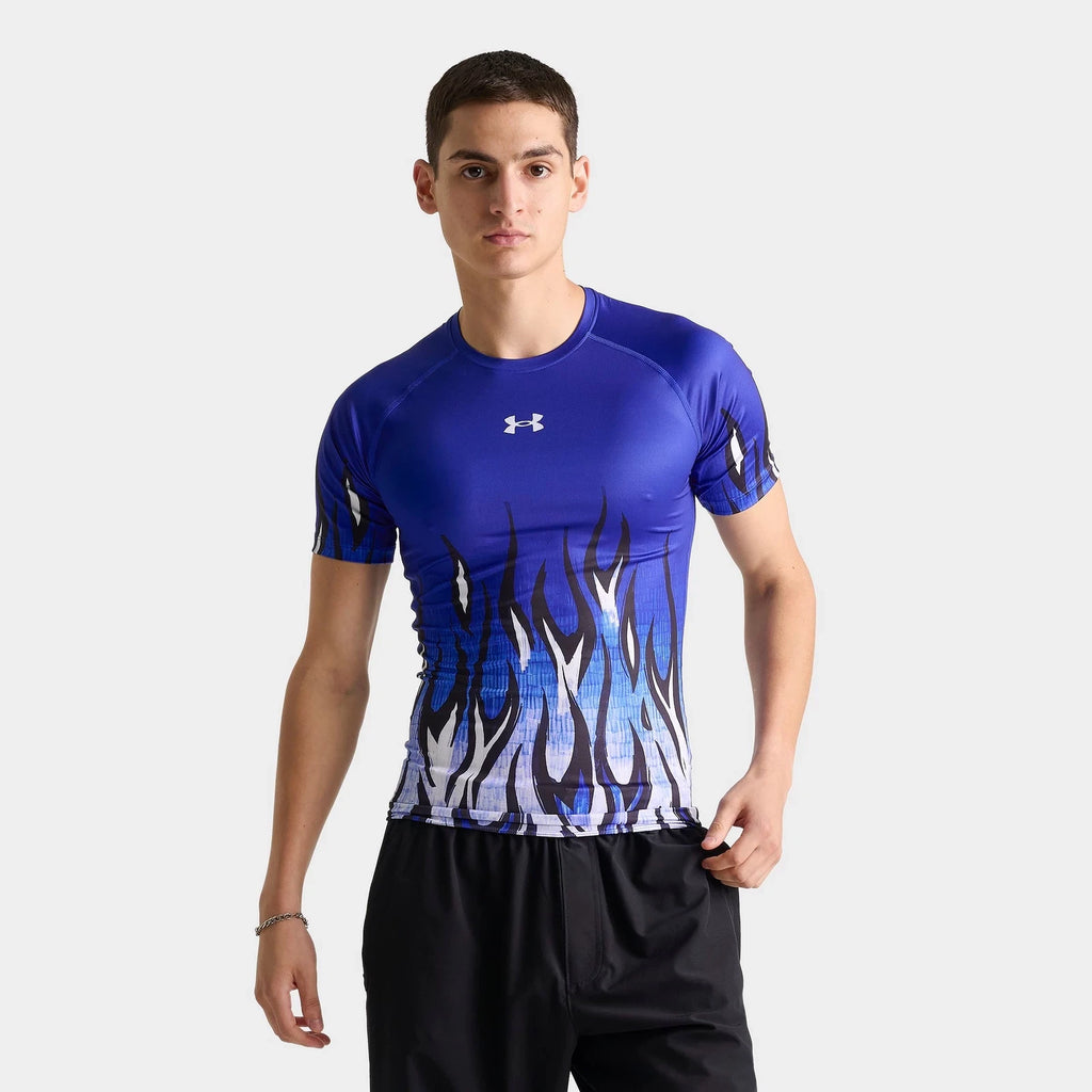 Men's Flame Graphic Compression Training Top - Blue