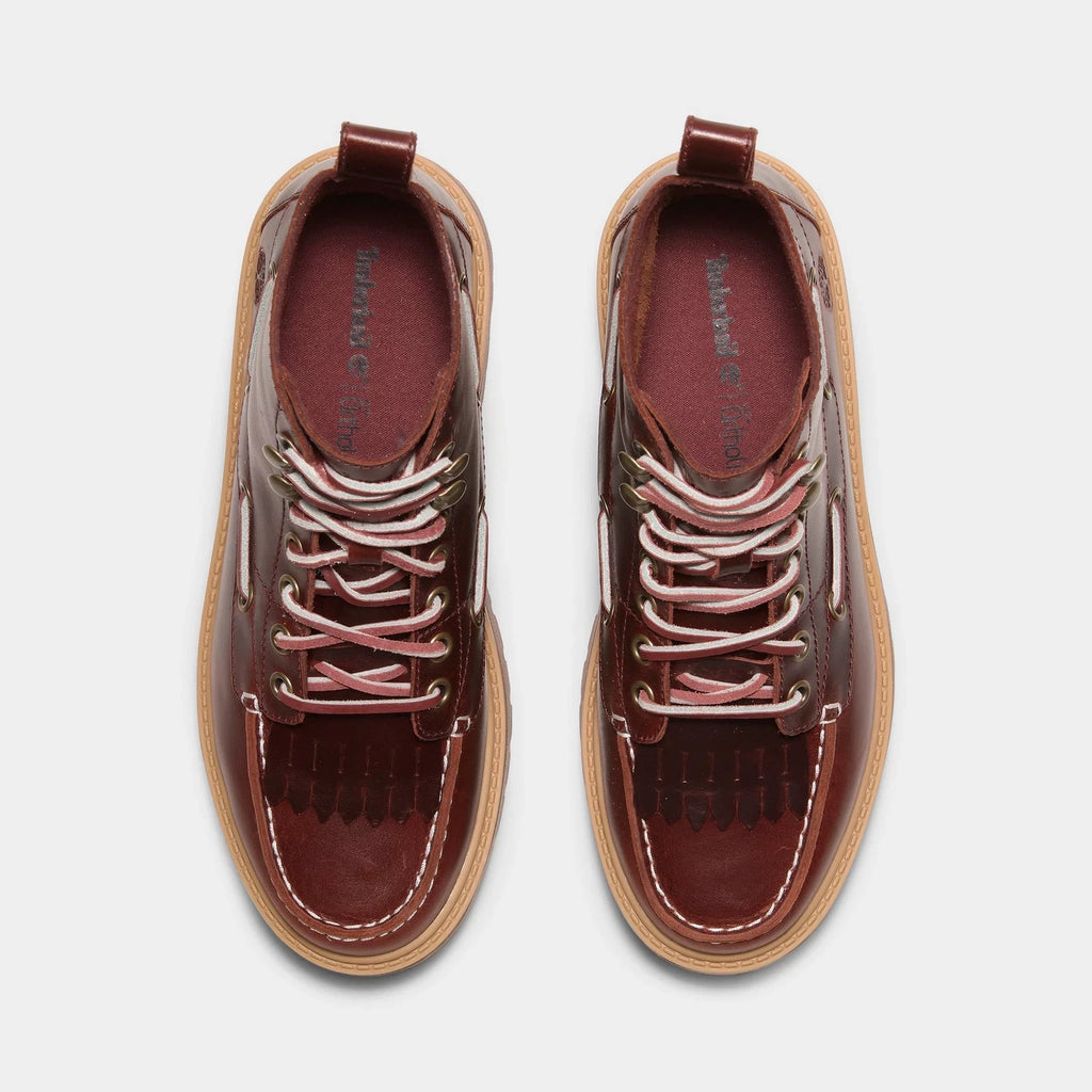 Women's Platform Kiltie Leather Boots - Burgundy