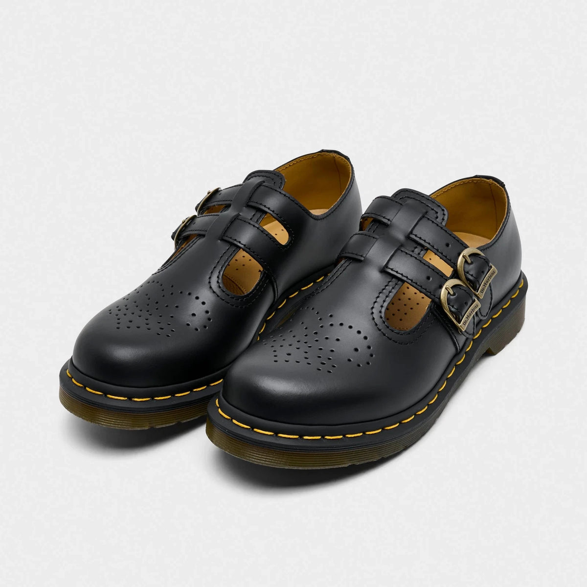 Women's Smooth Leather T-Bar Shoes - Black