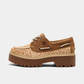 Women's Deer Print Platform Boat Shoes - Brown