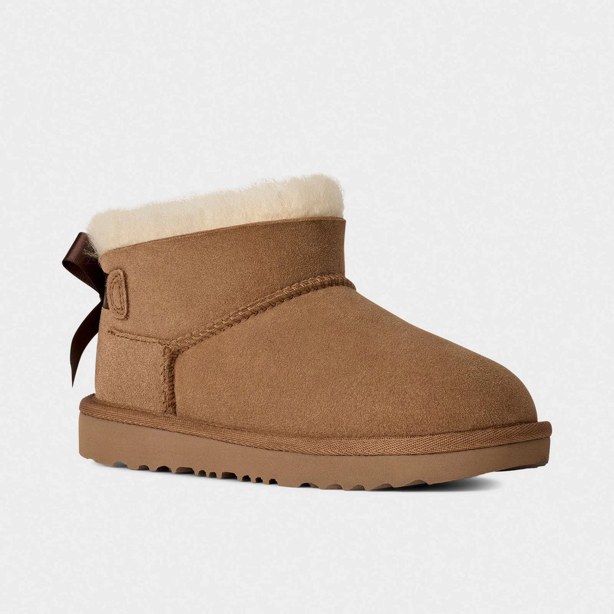 Girls' Short Sheepskin Boots With Satin Bows