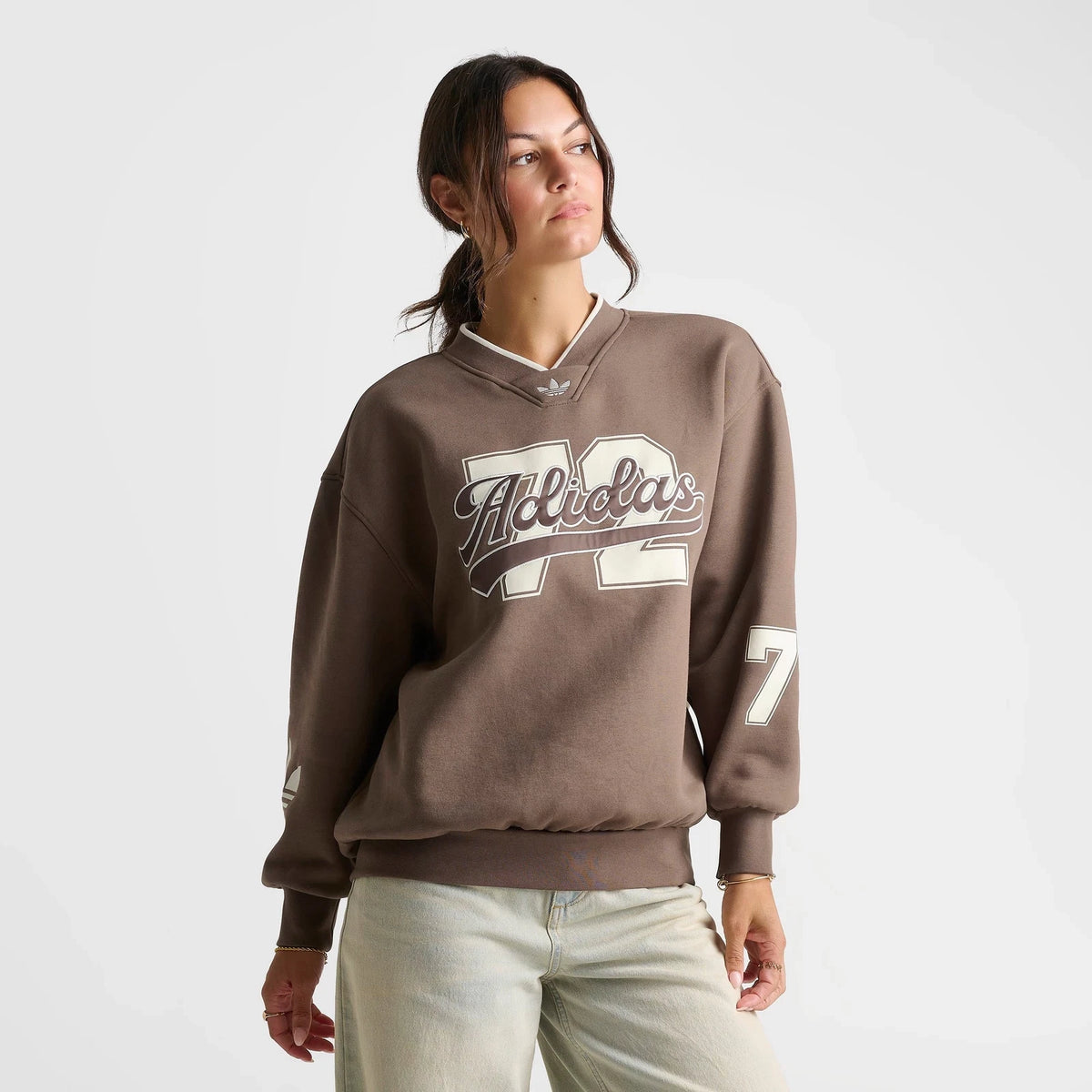 Women's Oversized V-Neck Fleece Sweatshirt