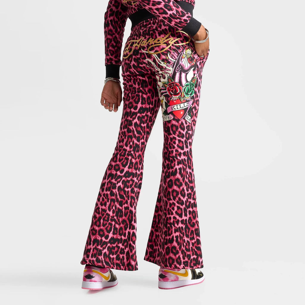 Women's Leopard Print Bootcut Fleece Pants
