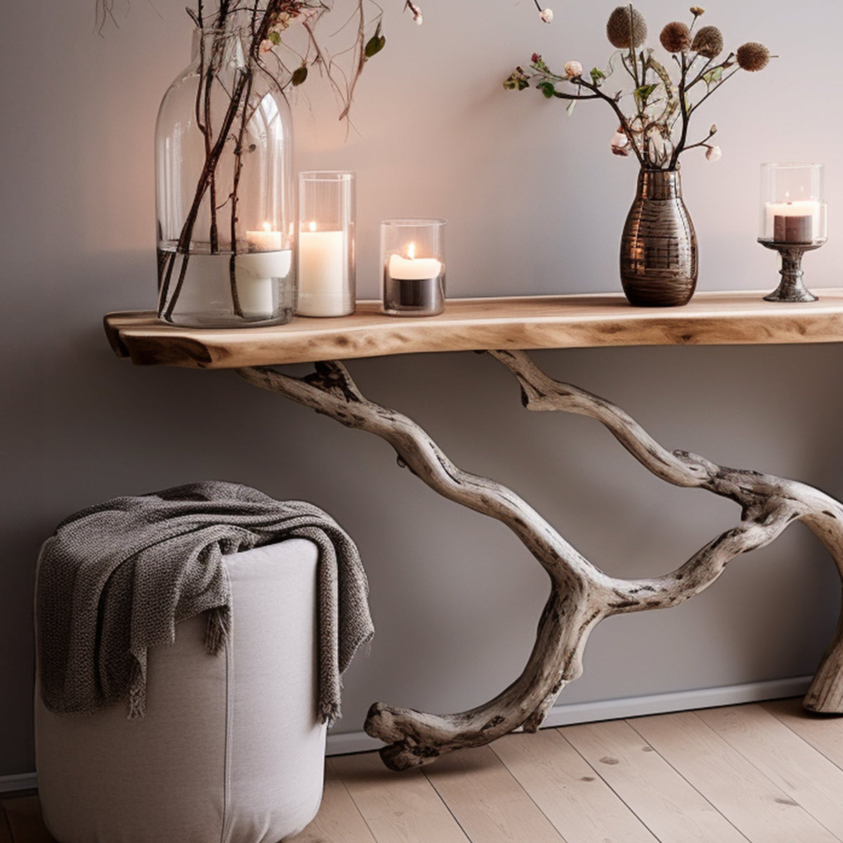 Live Edge Solid Wood Console Side Table with Floating Top - view 3