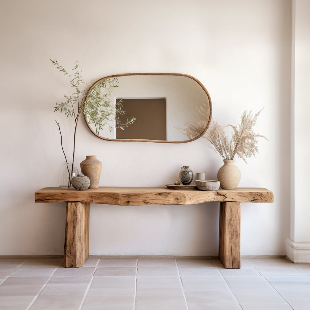 Live Edge Solid Wood Console Side Table in Modern Brown Finish