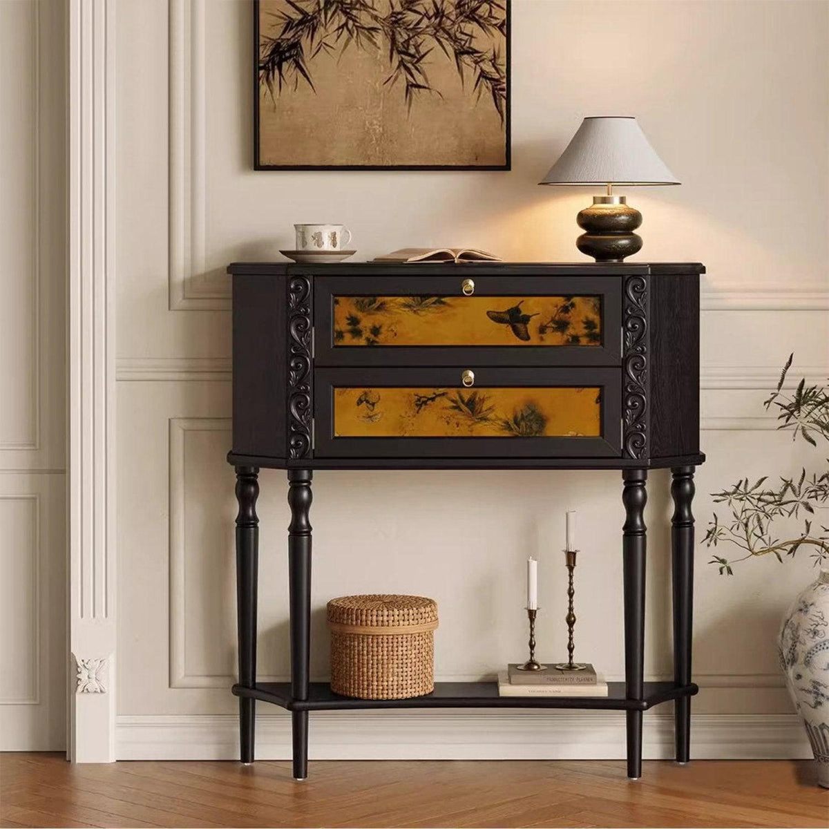Solid Ash Wood Carved Accent Storage Cabinet, French Style