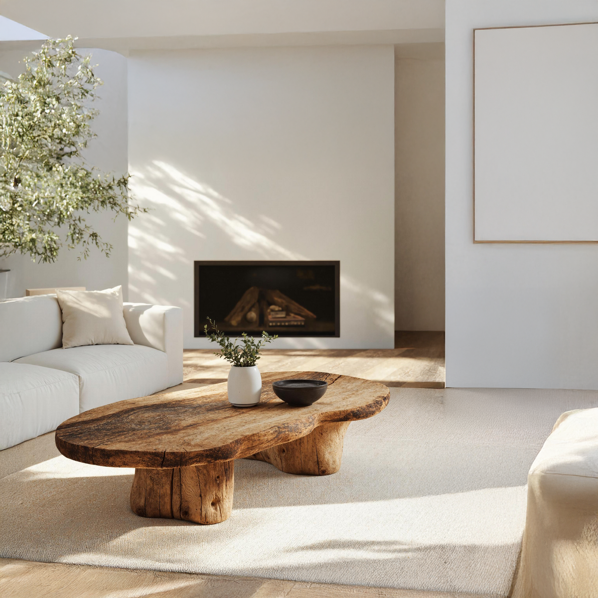 Vintage Style Natural Wood Coffee Table for Cozy Living Rooms - view 2