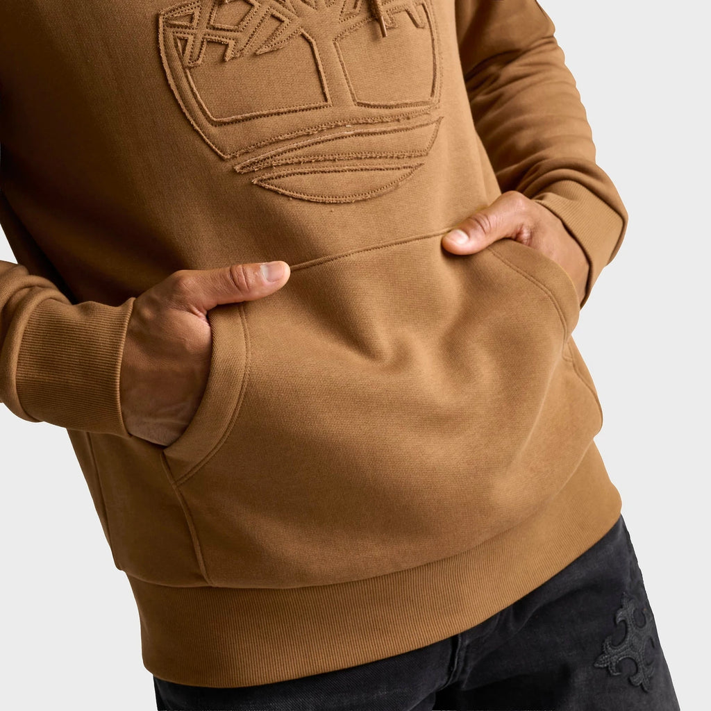 Men's Logo Patch Fleece Pullover Hoodie - Brown