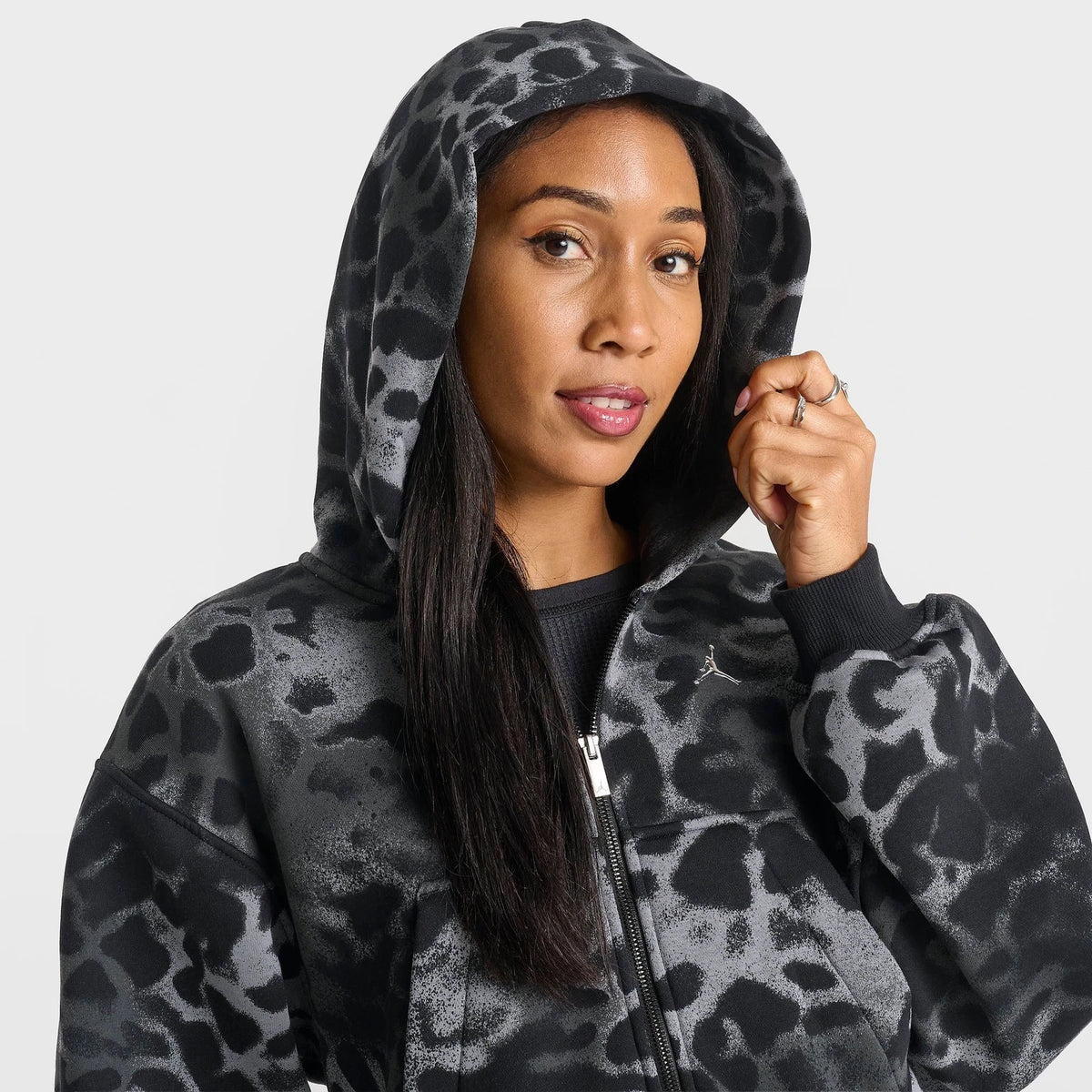 Women's Animal Print Cropped Zip Hoodie