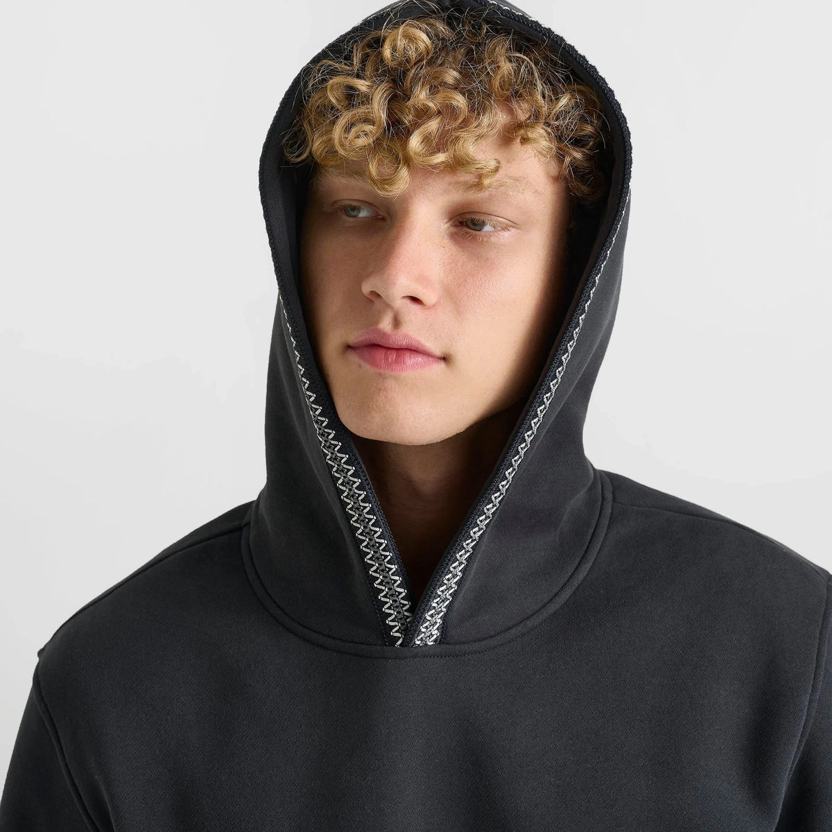 Cotton Blend Pullover Hoodie - Black