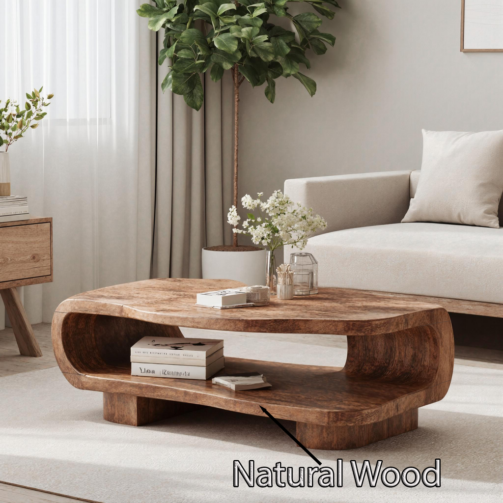 Farmhouse Wooden Coffee Table in Brown with Wax and Oil Finish - view 5