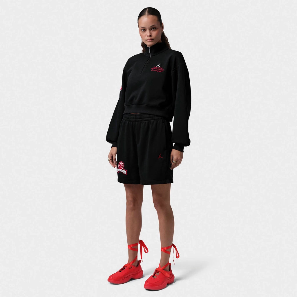 Women's Cropped Fleece Quarter-Zip Top - Black