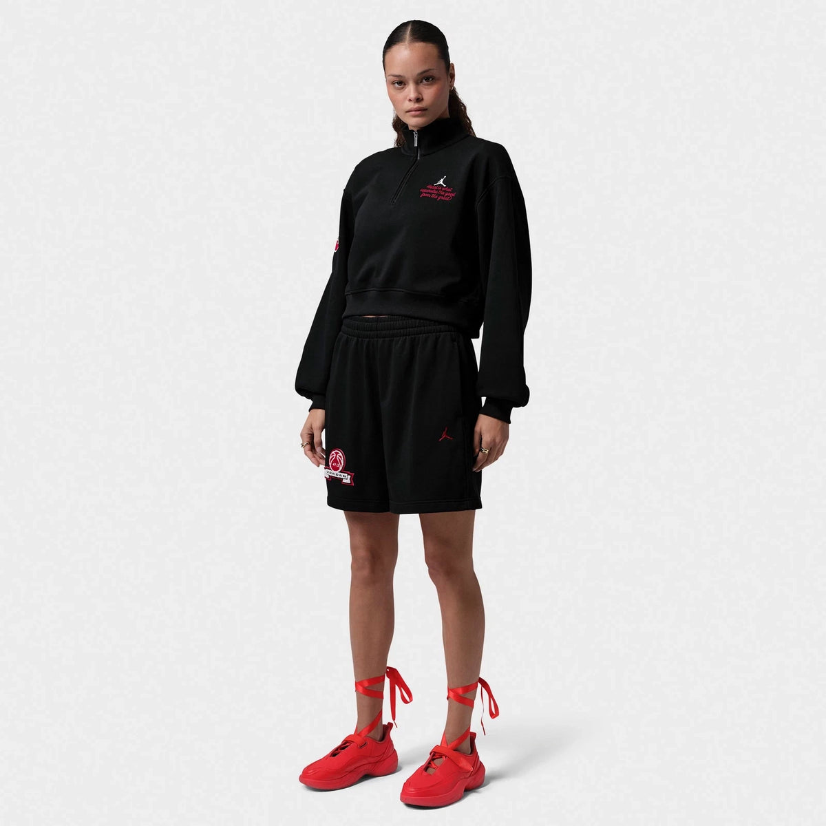 Women's Cropped Fleece Quarter-Zip Top - Black