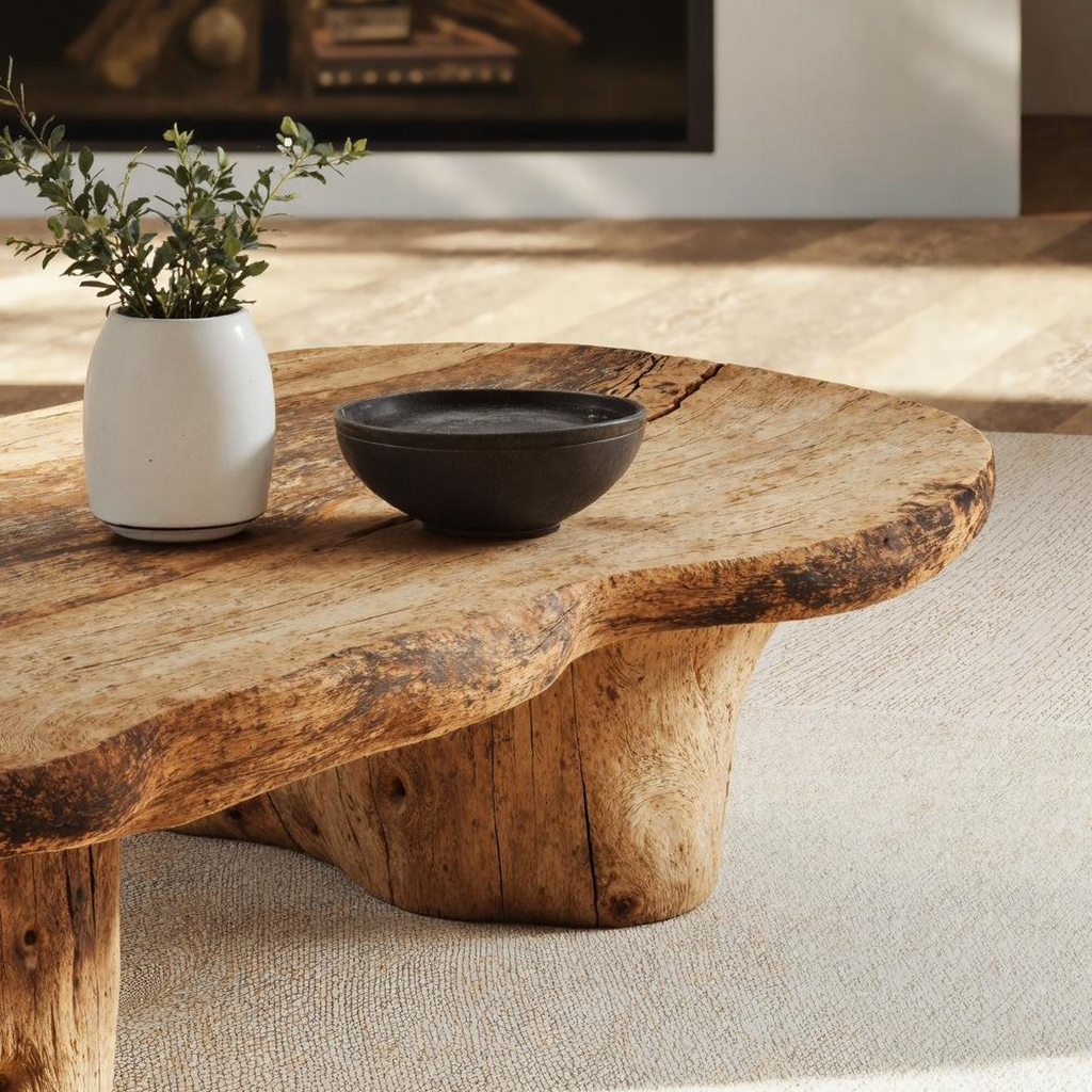 Vintage Style Natural Wood Coffee Table for Cozy Living Rooms - view 4