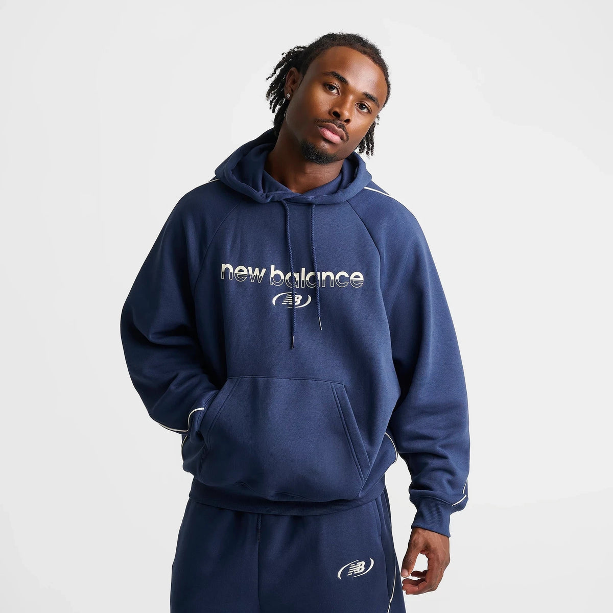 Men's Oversized Piped Fleece Pullover Hoodie