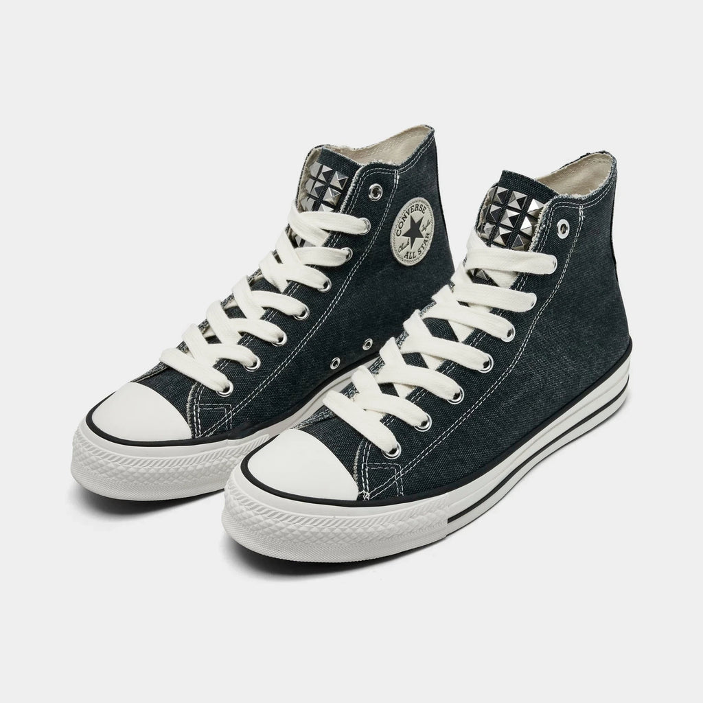 Men's Distressed Studded Canvas High Top Sneakers